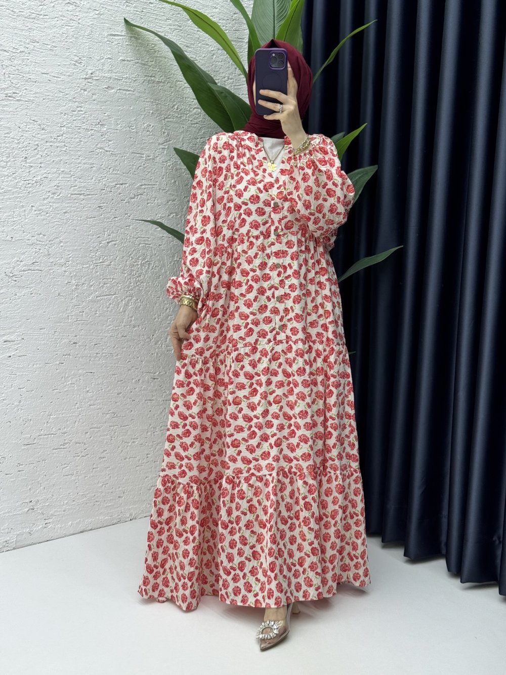 Tanem Elbise Tesettür Giyim Kırmızı