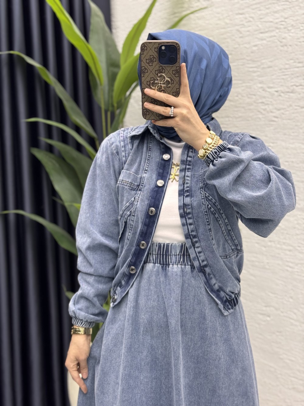 Yasemen Kot Etekli Takım Tesettür Giyim  Açık Mavi