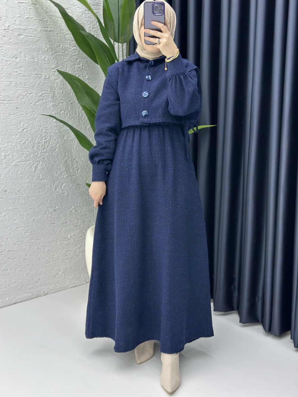 Yelekli Pırıl Elbise Lacivert
