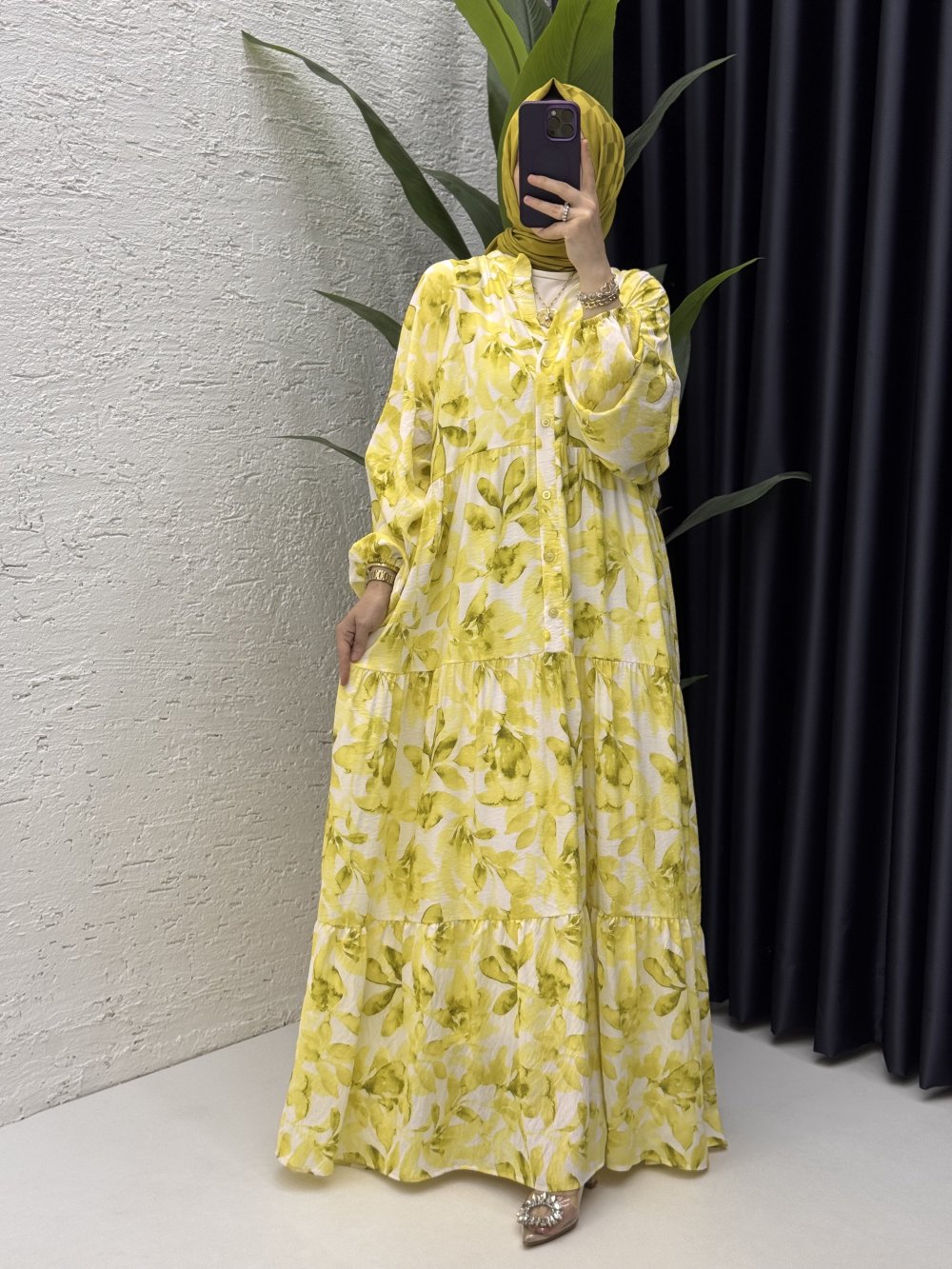 Yeliz Elbise Tesettür Giyim Sarı