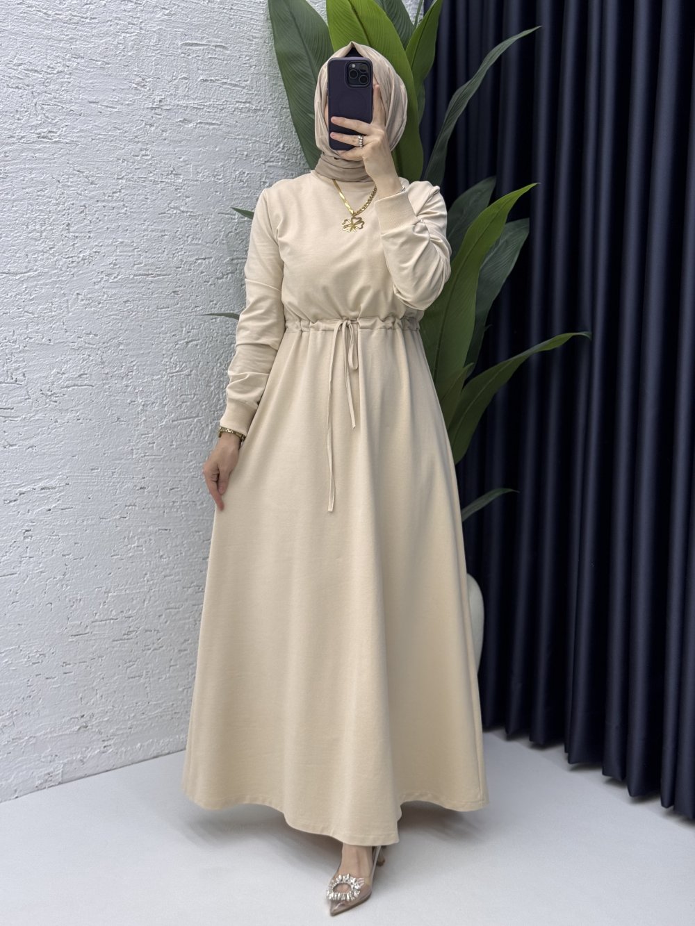 Yüsra Elbise Tesettür Giyim  Taş Rengi