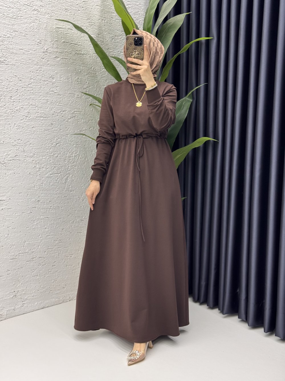Yüsra Elbise Tesettür Giyim  Kahverengi