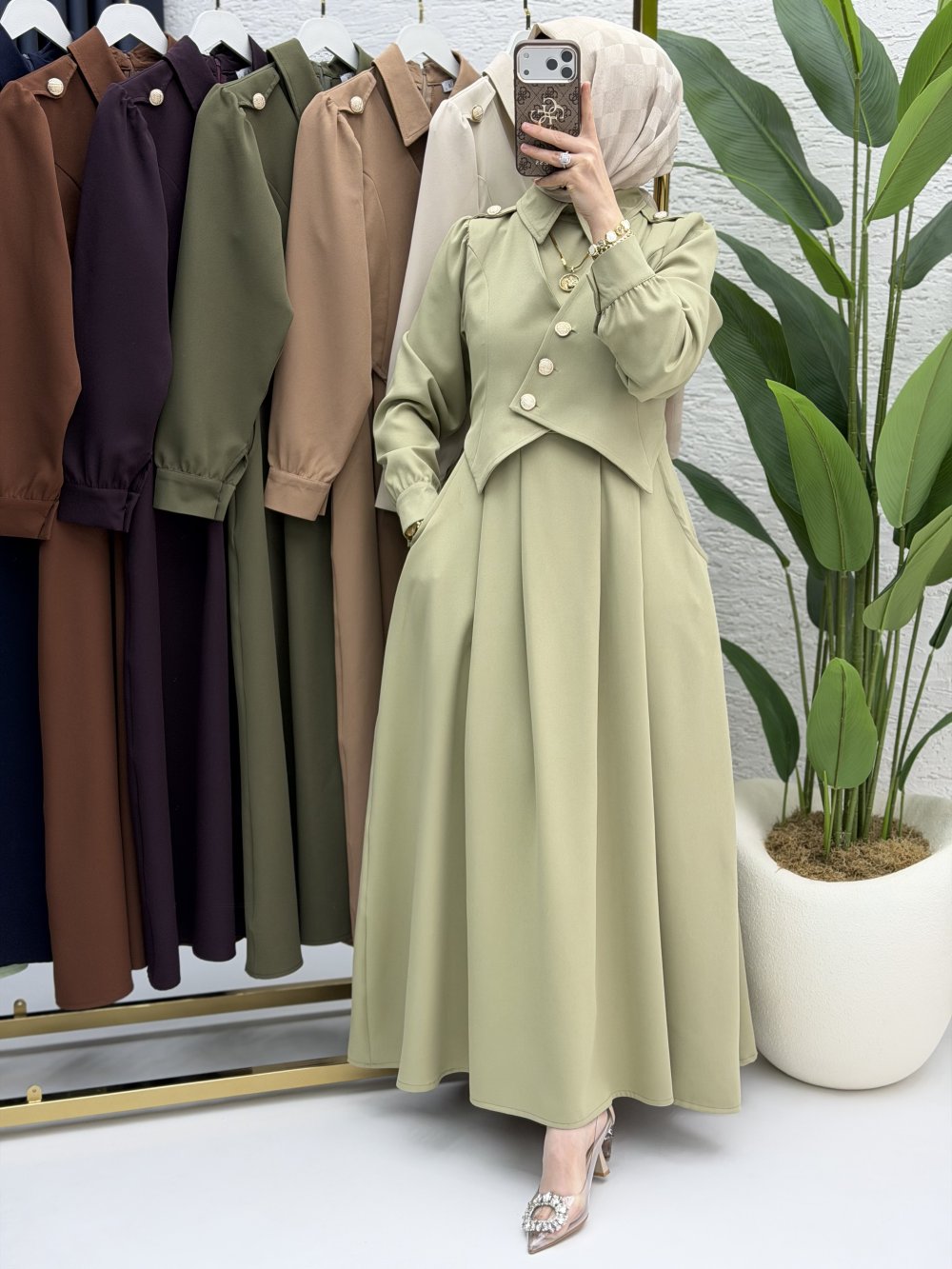 Zahidar Elbise Tesettür Giyim  Açık Haki