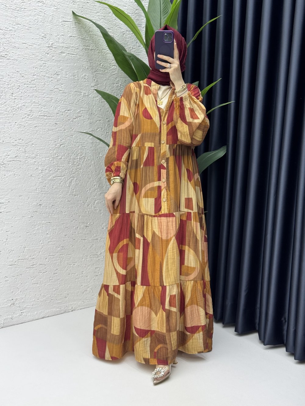 Açelya Elbise Tesettür Giyim Bordo