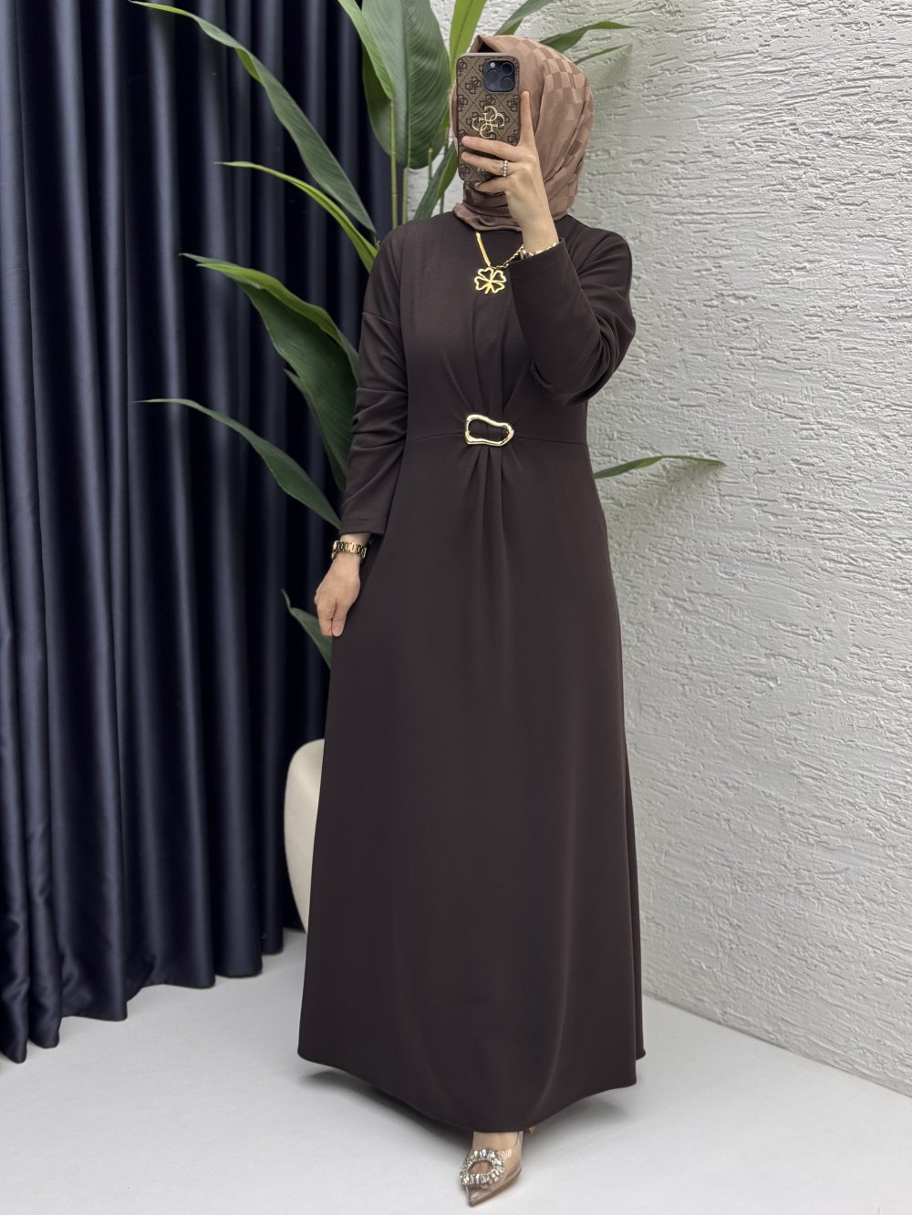 Afra Elbise Tesettür Giyim  Kahve