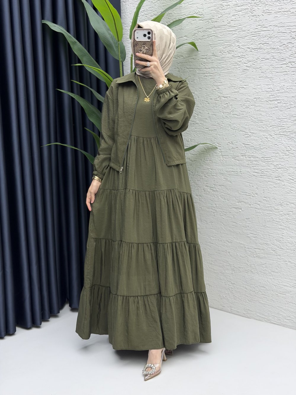 Ahu Elbise Tesettür Giyim  Haki