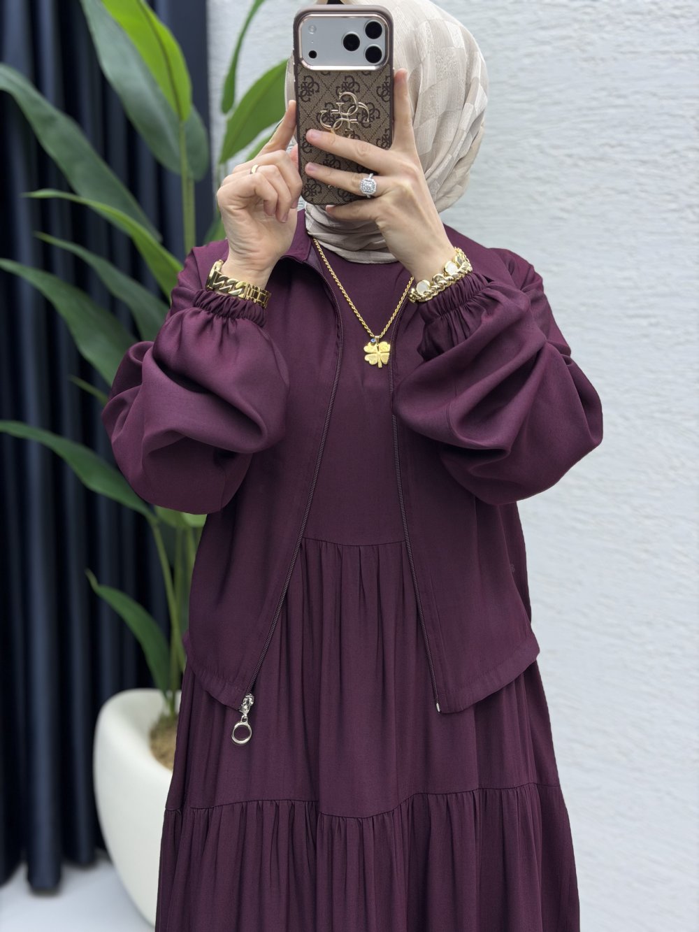 Ahu Elbise Tesettür Giyim  Mürdüm