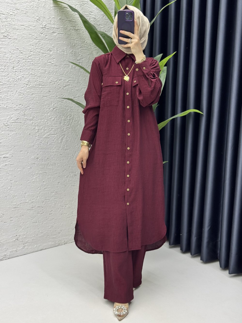 Amine Takım Tesettür Giyim Mürdüm