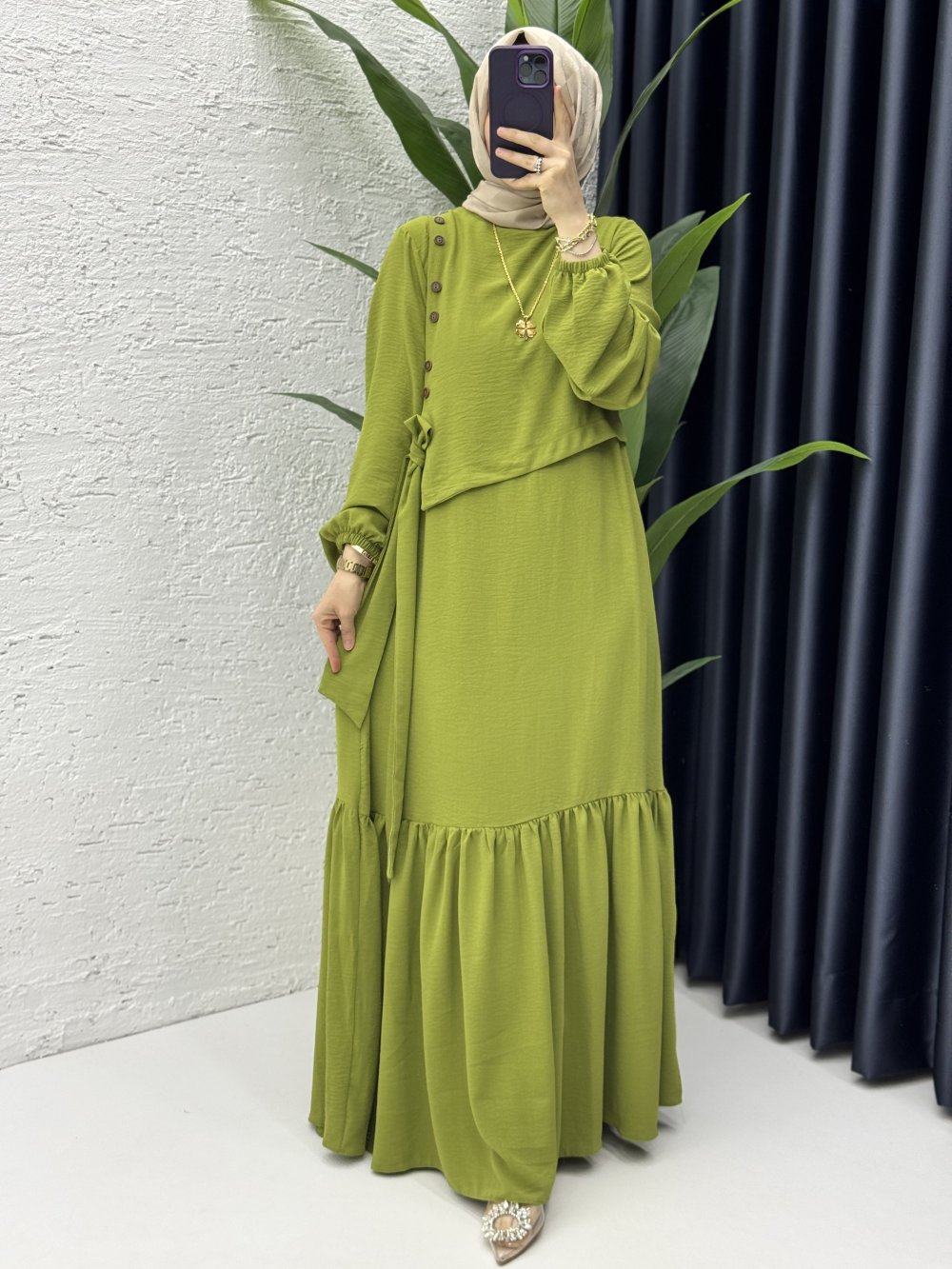 Aycan Elbise Tesettür Giyim Yağ Yeşili