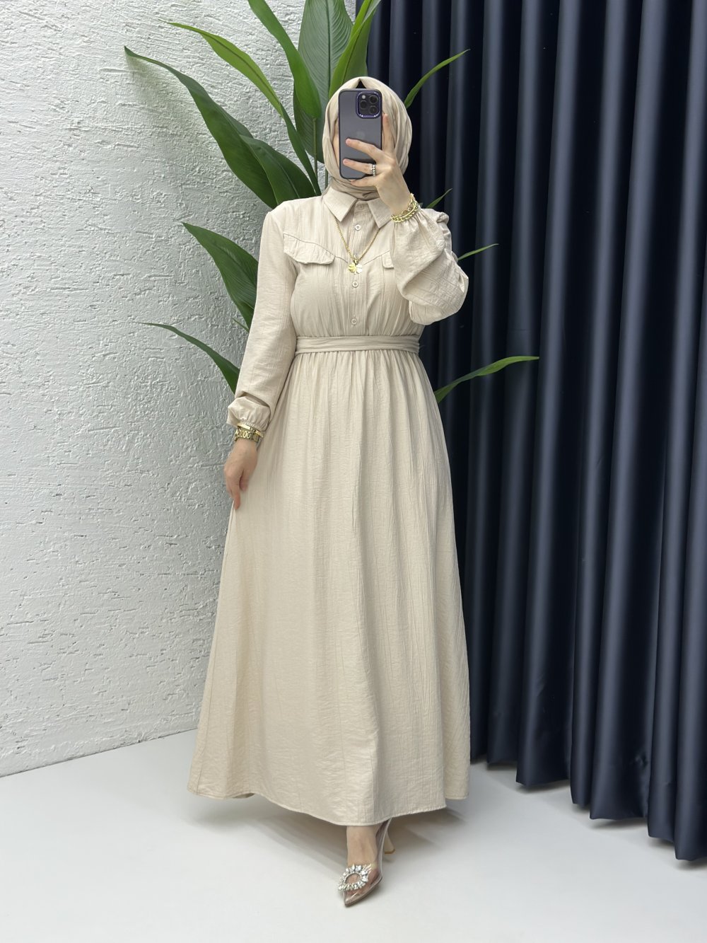 Aysu Tesettür Elbise Taş Rengi