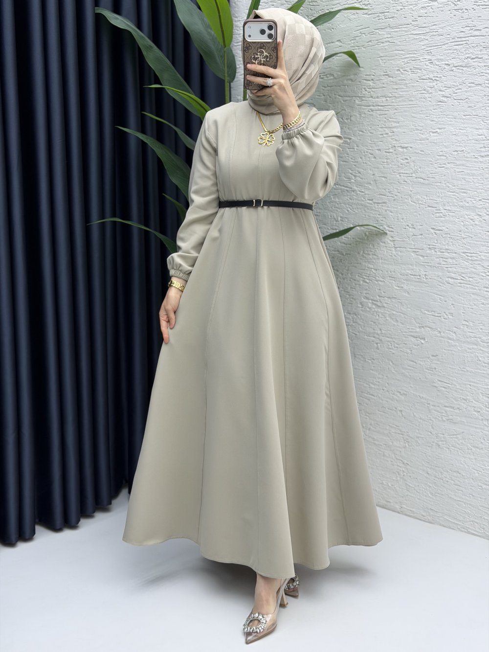 Belkıs Elbise Tesettür Giyim  Taş Rengi