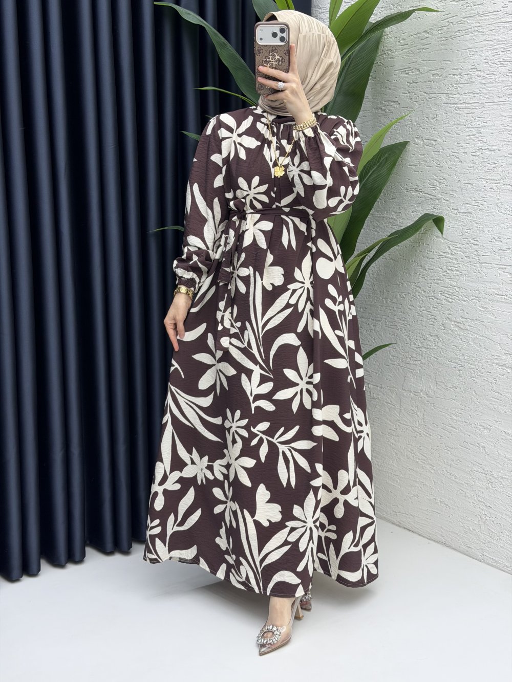 Beyza Elbise Tesettür Giyim  Kahve