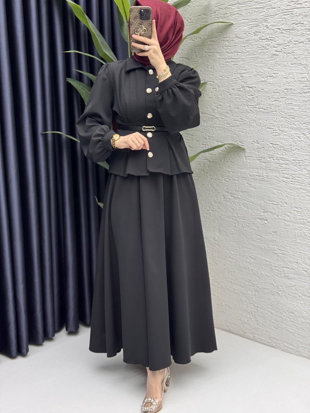Bihter Etekli Takım Tesettür Giyim  Siyah