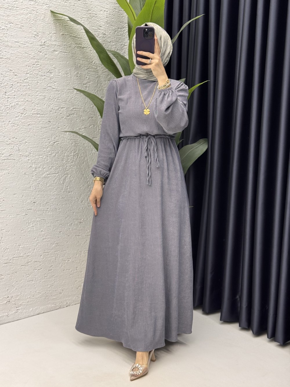 Billur Elbise Tesettür Giyim  Gri