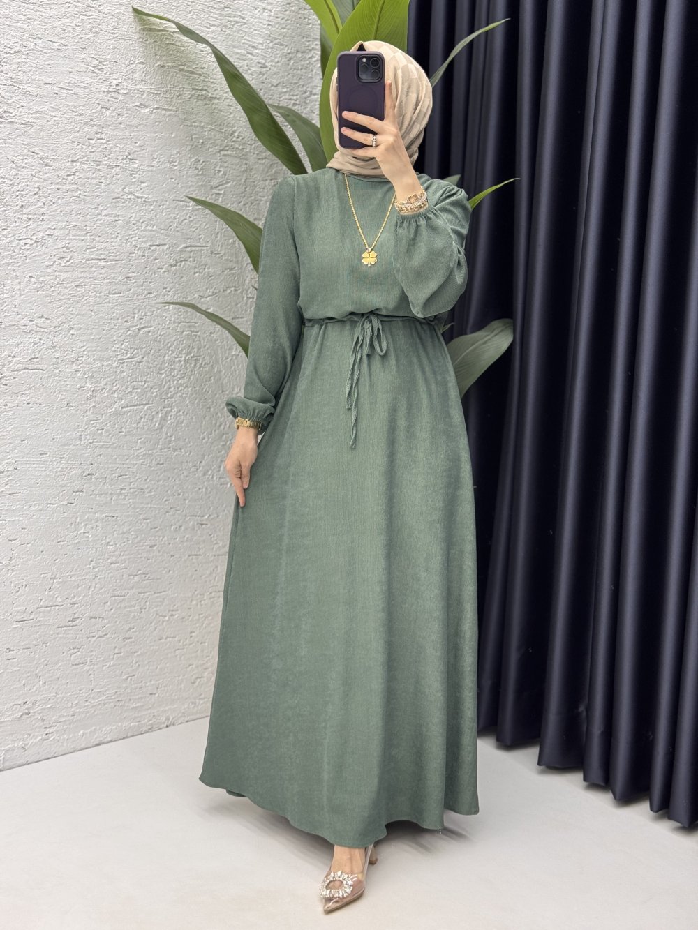 Billur Elbise Tesettür Giyim  Çağla Yeşili