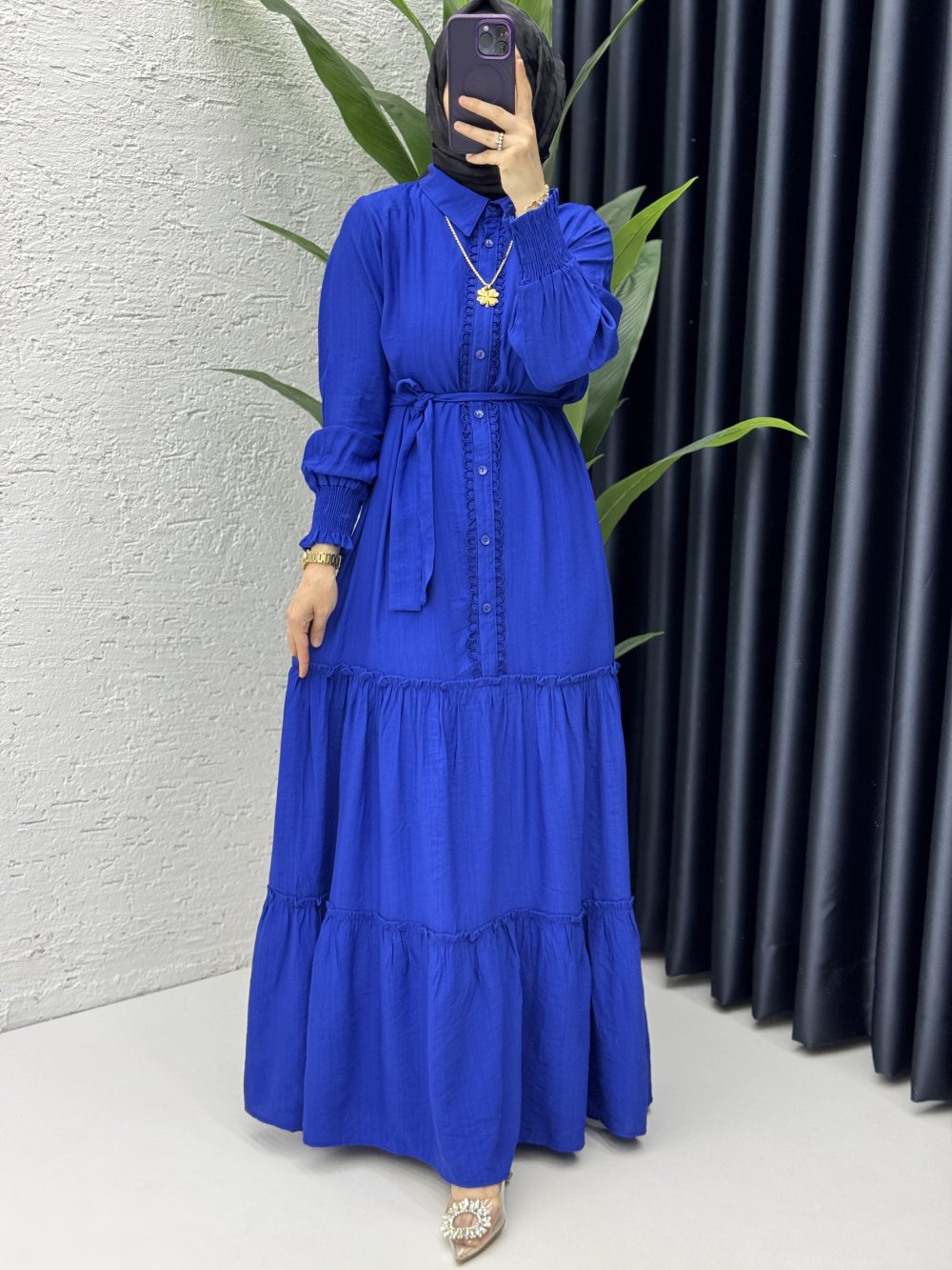 Büşra Elbise Tesettür Giyim Saks Mavisi