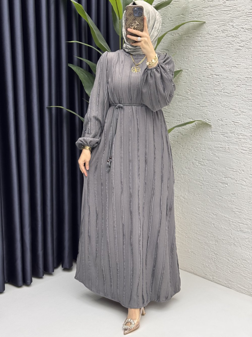 Cevher Elbise Tesettür Giyim  Gri