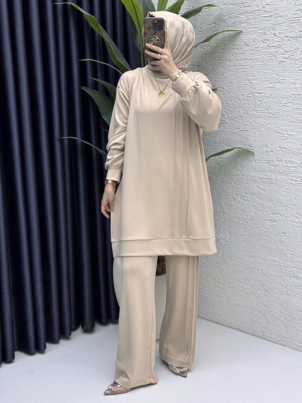 Çımalı Takım Tesettür Giyim  Taş Rengi