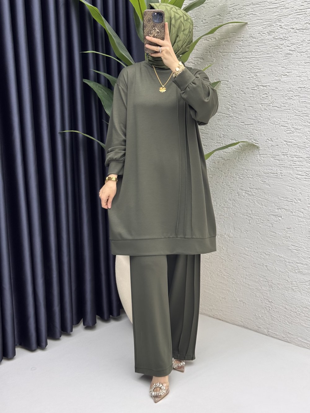 Çımalı Takım Tesettür Giyim  Haki