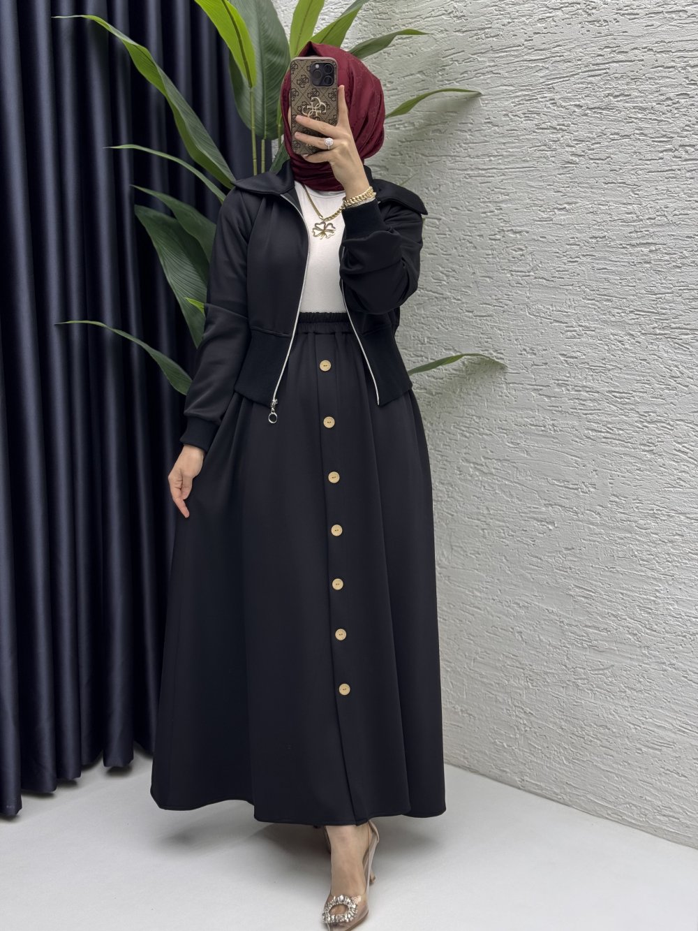 Dilruba Etekli Takım Tesettür Giyim  Siyah