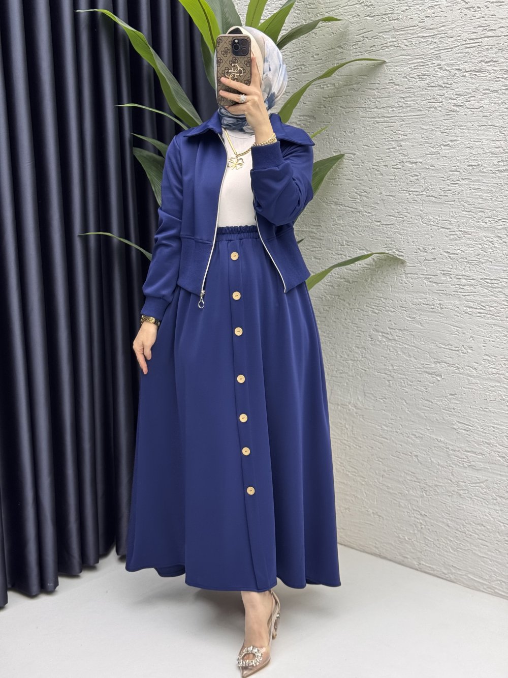 Dilruba Etekli Takım Tesettür Giyim  Lacivert