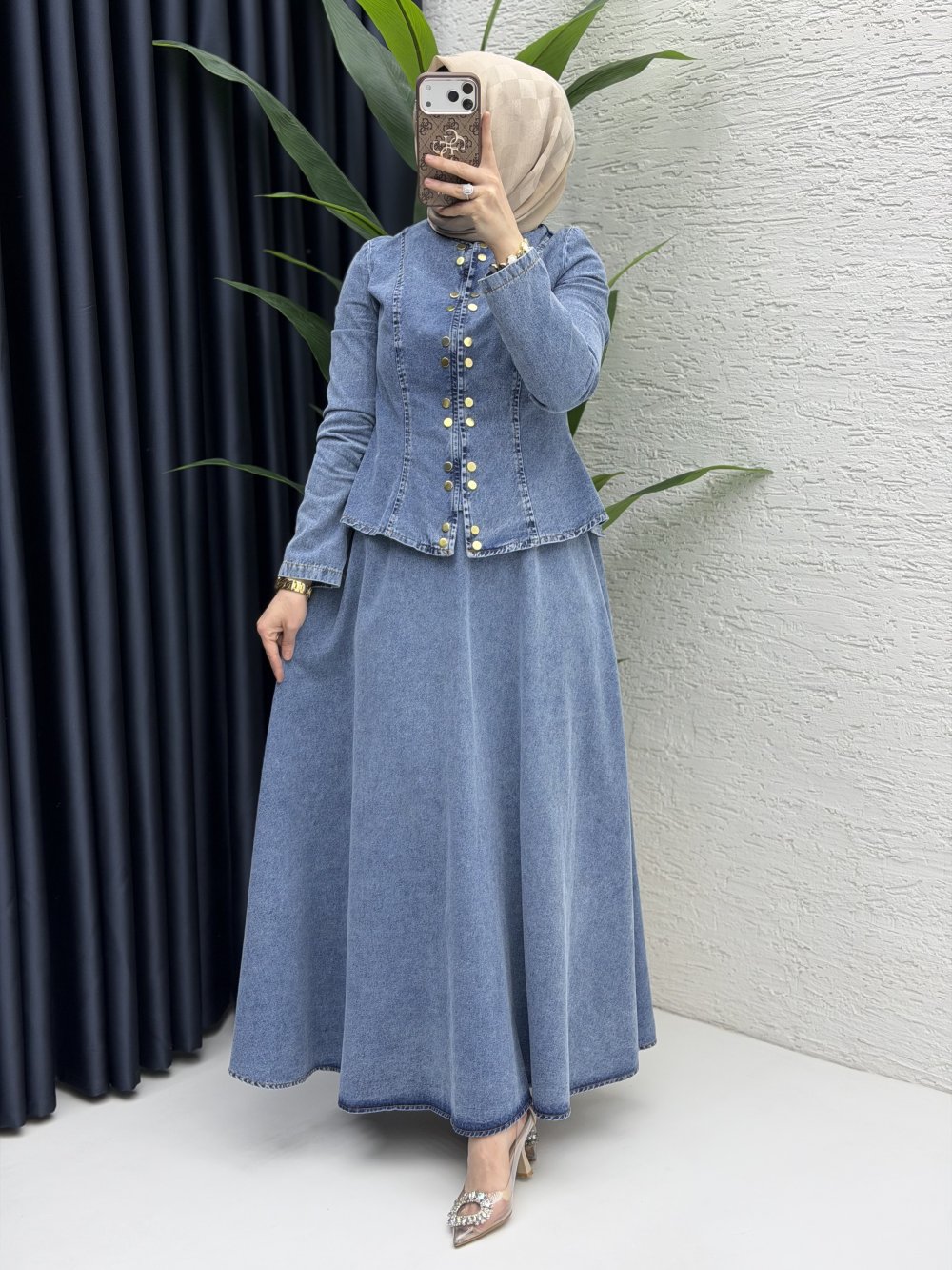 Duru Etekli Takım Tesettür Giyim  Mavi