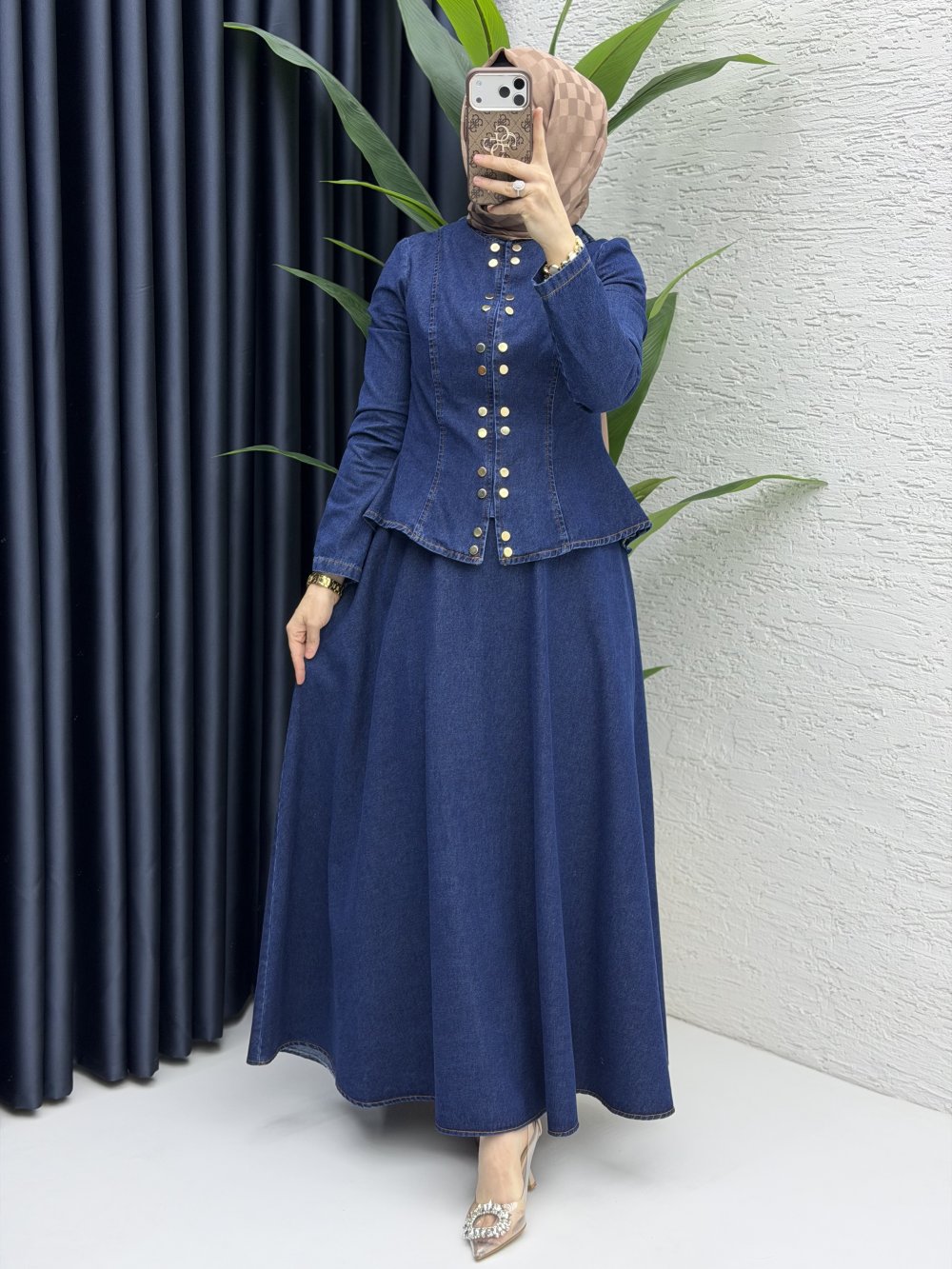 Duru Kot Etekli Takım Tesettür Giyim  Lacivert