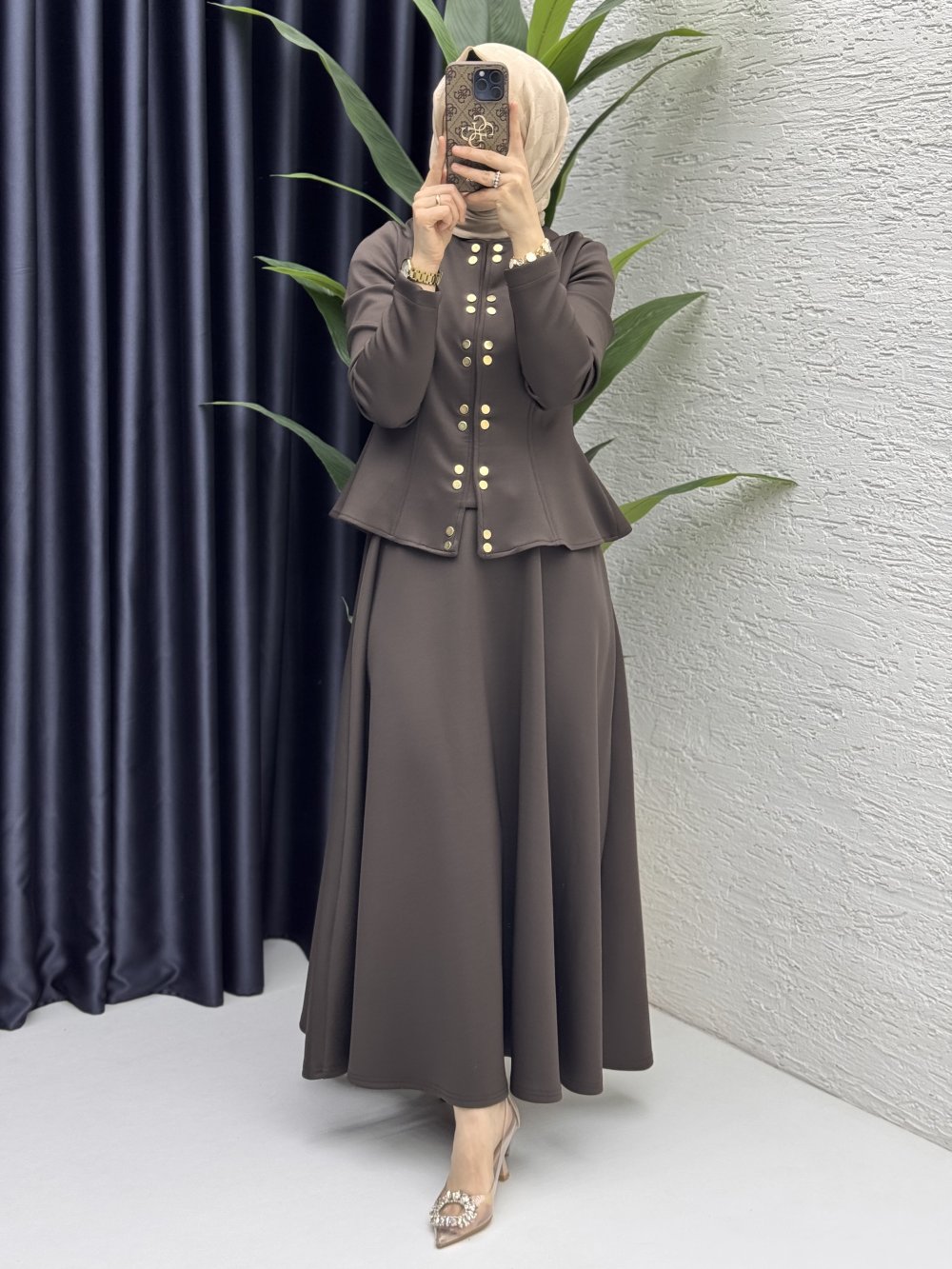 Eflal Etekli Takım Tesettür Giyim  Kahve