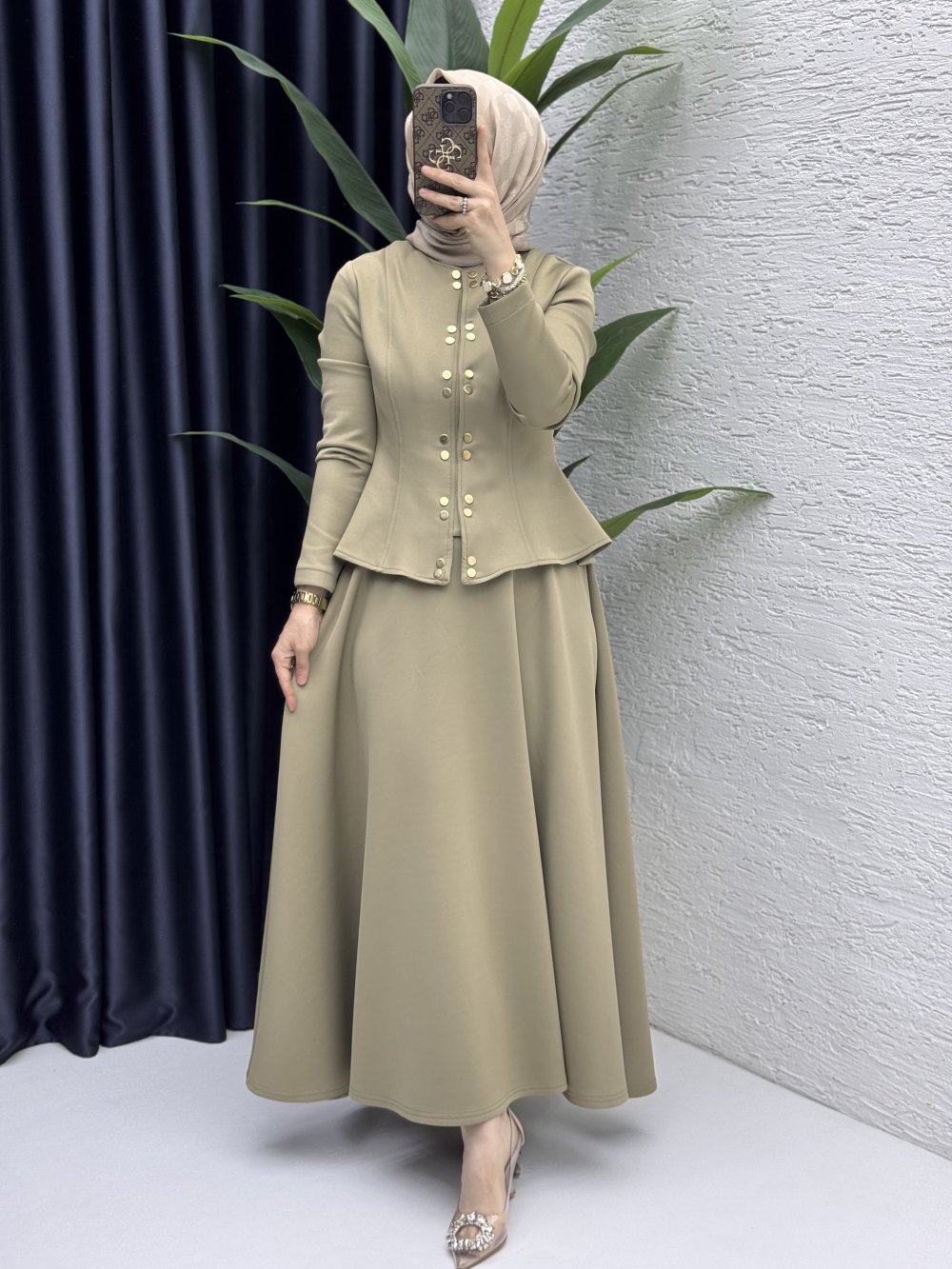 Eflal Etekli Takım Tesettür Giyim  Yeşil