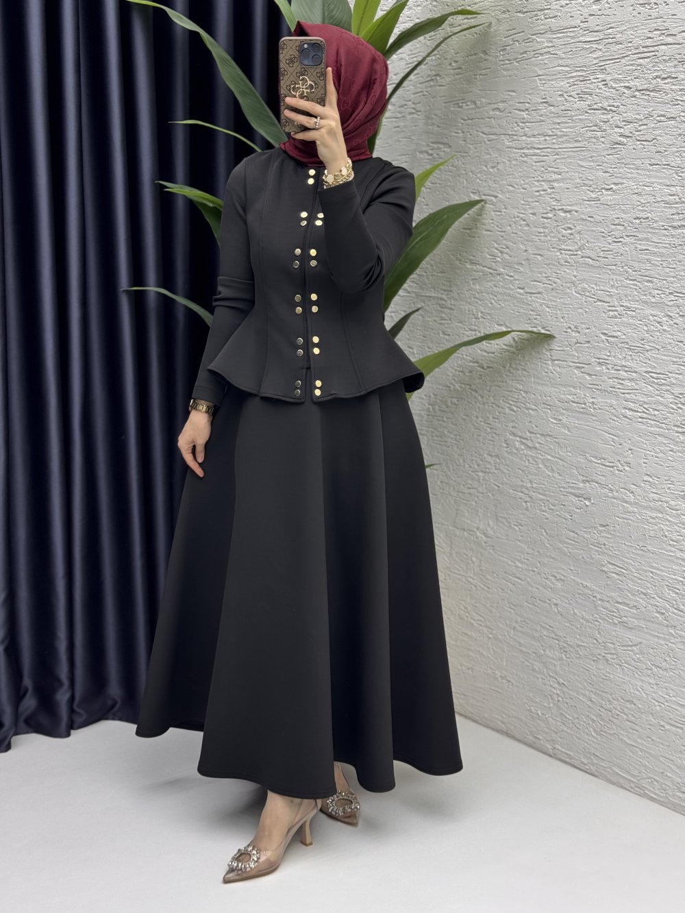 Eflal Etekli Takım Tesettür Giyim  Siyah