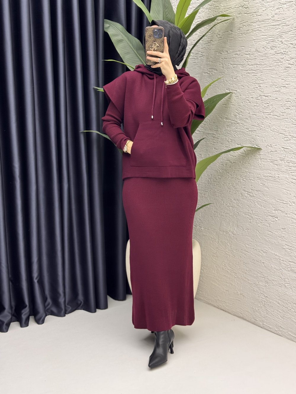 Elif Takım Tesettür Giyim  Bordo