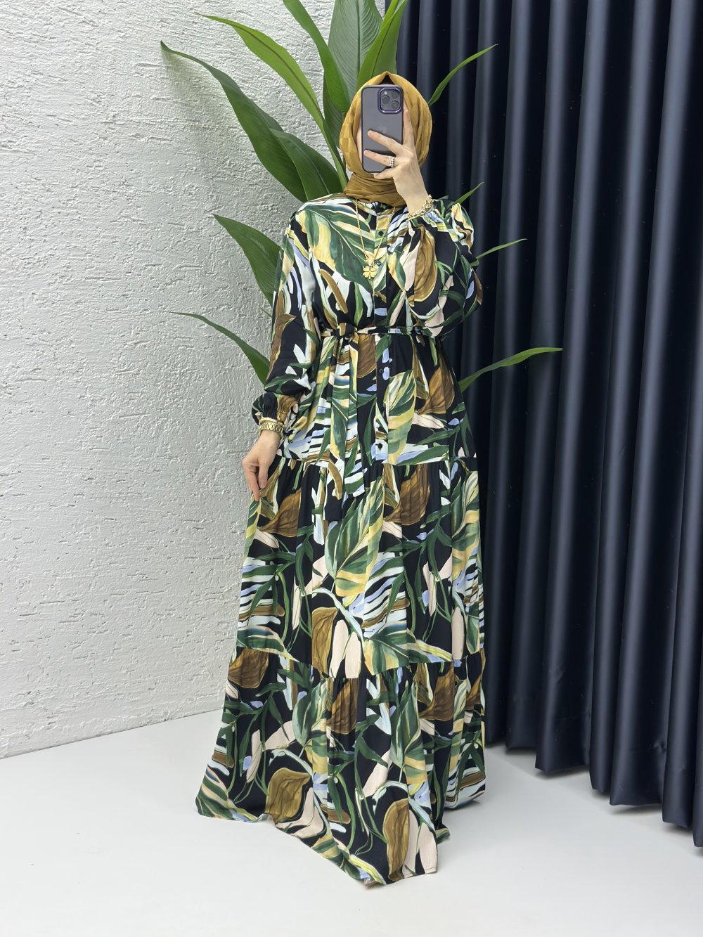 Ferhan Tesettür Elbise Yağ Yeşili