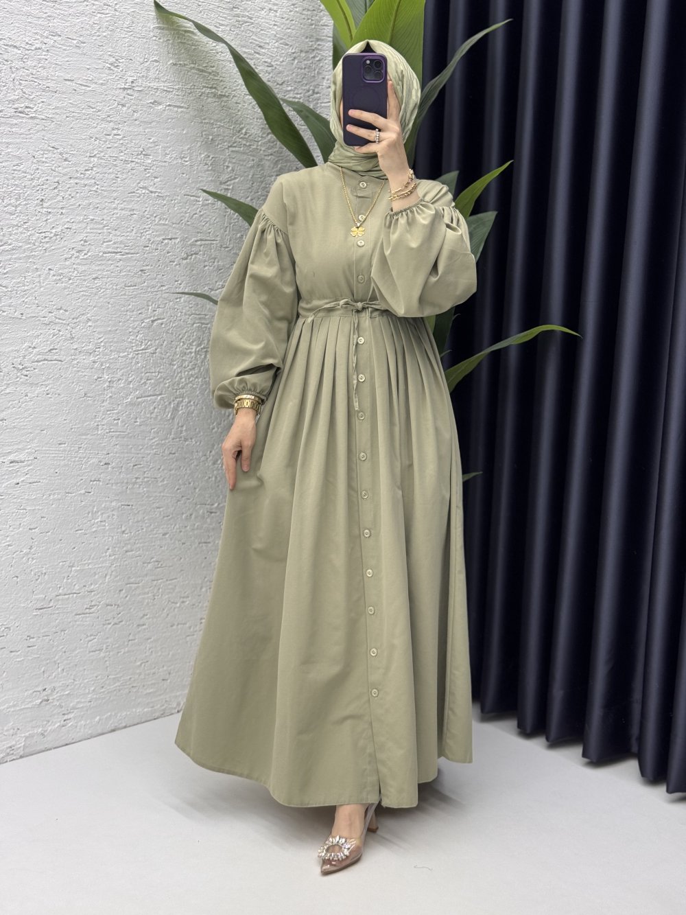 Feride Elbise Tesettür Giyim Mint Yeşil