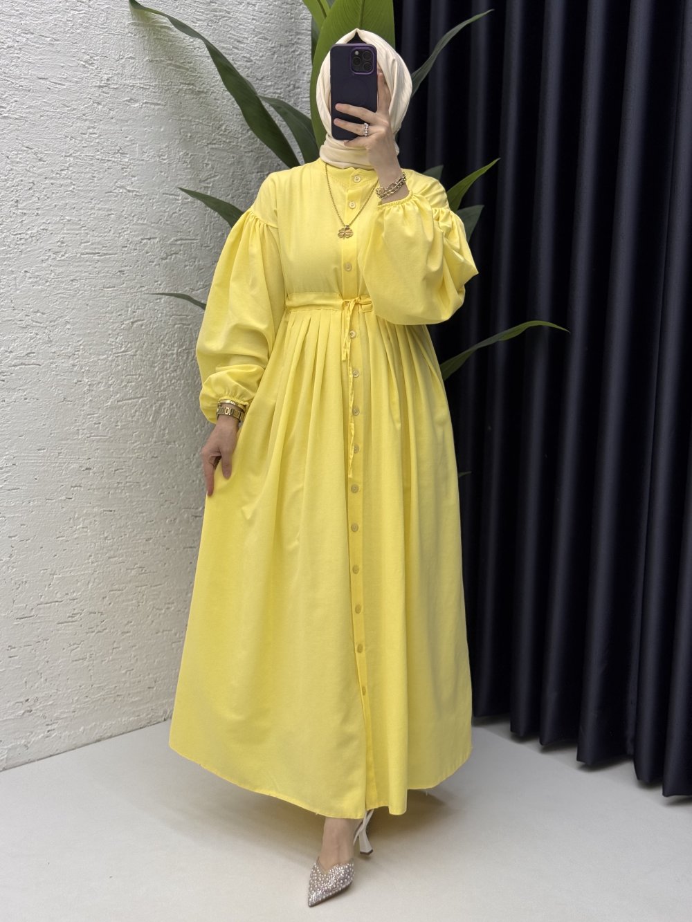 Feride Elbise Tesettür Giyim Sarı