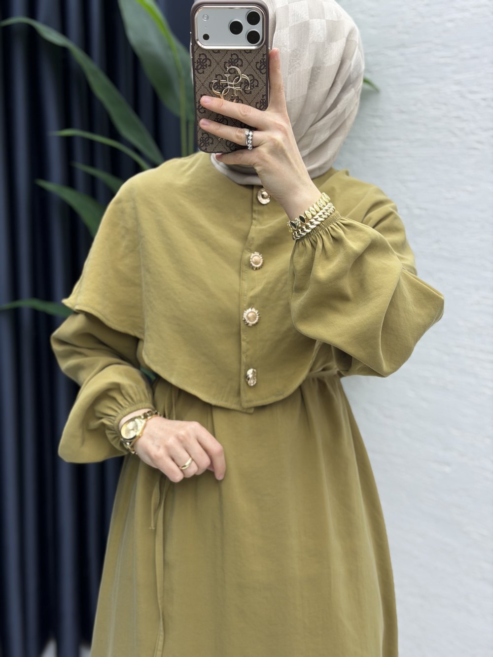 Feriha Bolero Elbise Tesettür Giyim  Yağ Yeşili