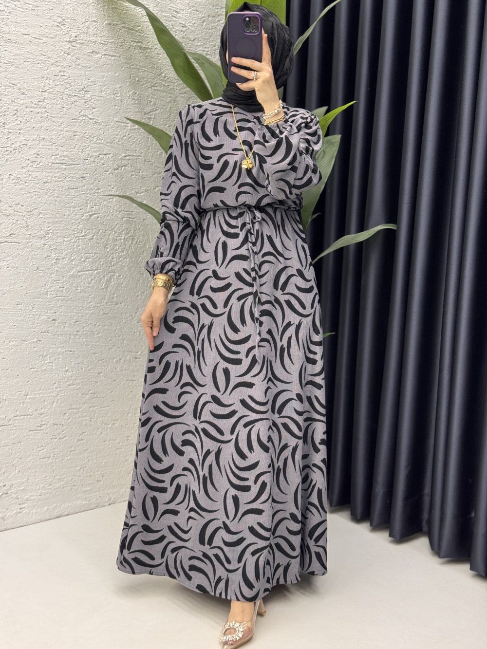 Hanne Elbise Tesettür Giyim Gri