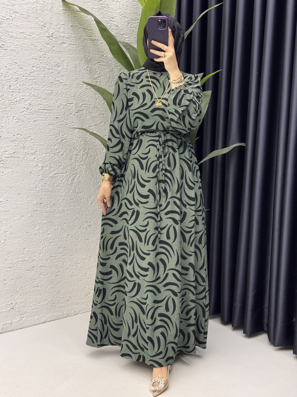 Hanne Elbise Tesettür Giyim Haki