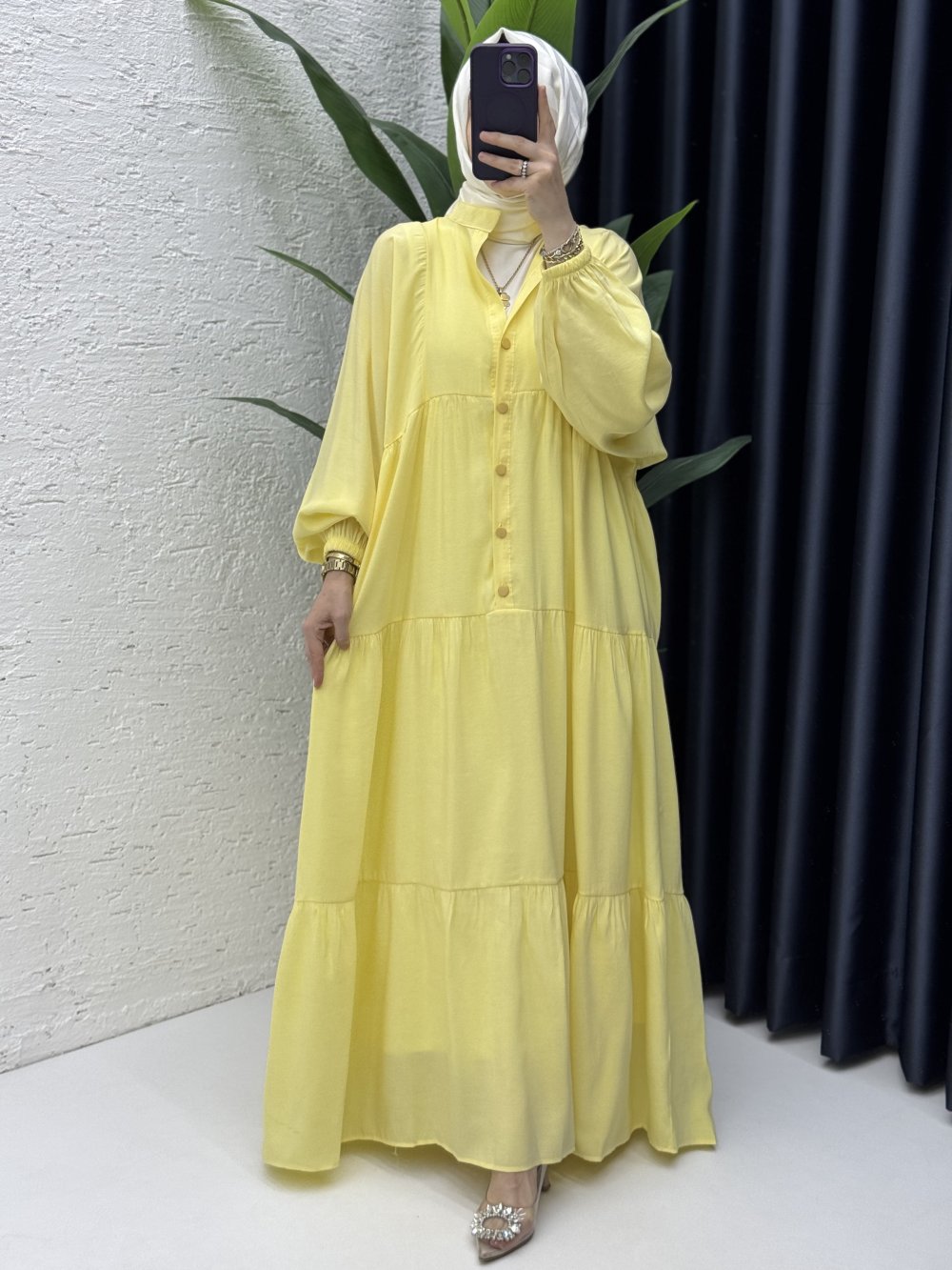 Hale Elbise Tesettür Giyim Sarı