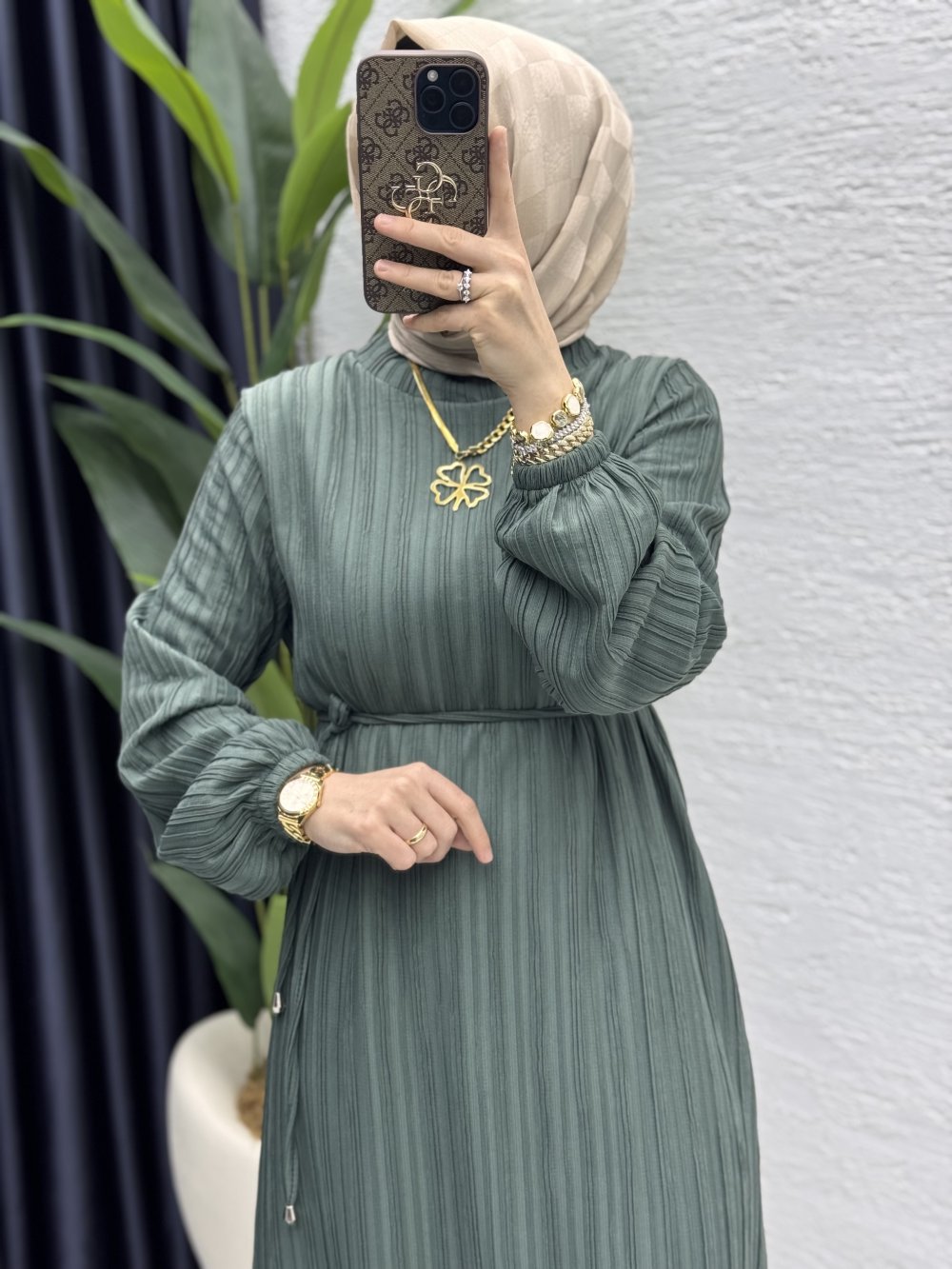 Hare Elbise Tesettür Giyim  Çağla Yeşili
