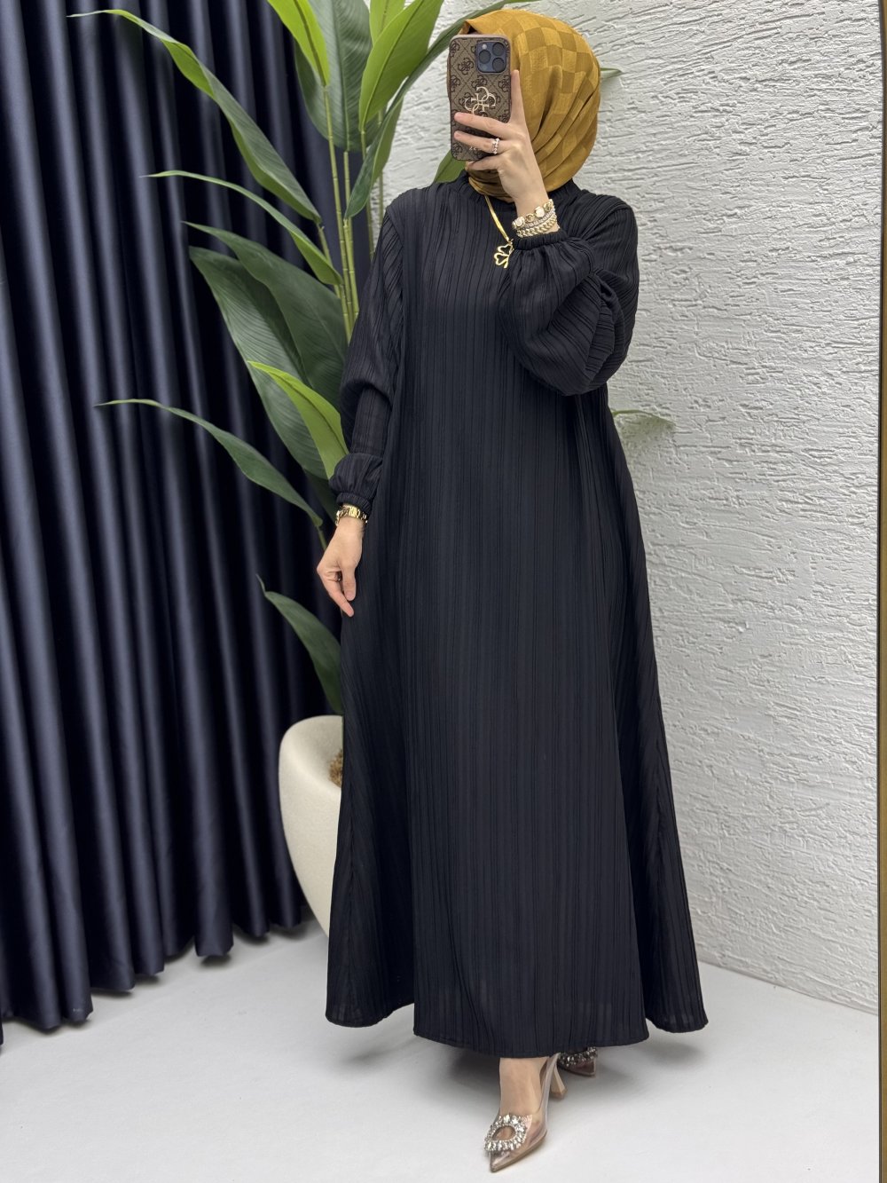Hare Elbise Tesettür Giyim  Siyah