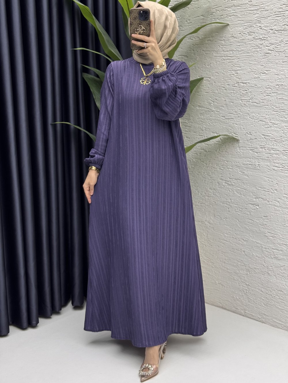 Hare Elbise Tesettür Giyim  Mor