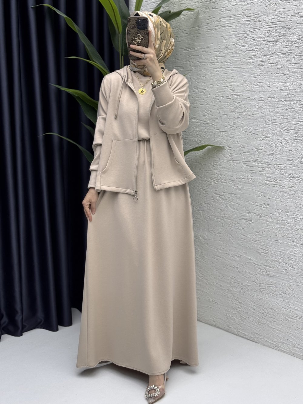 Hatem Elbise Tesettür Takım Taş Rengi