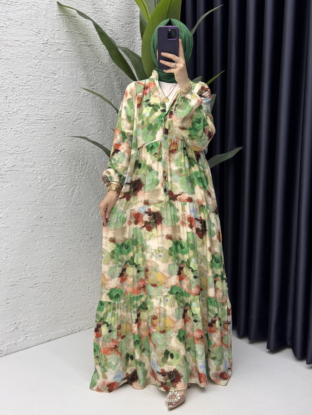 Helen Elbise Tesettür Giyim Yeşil