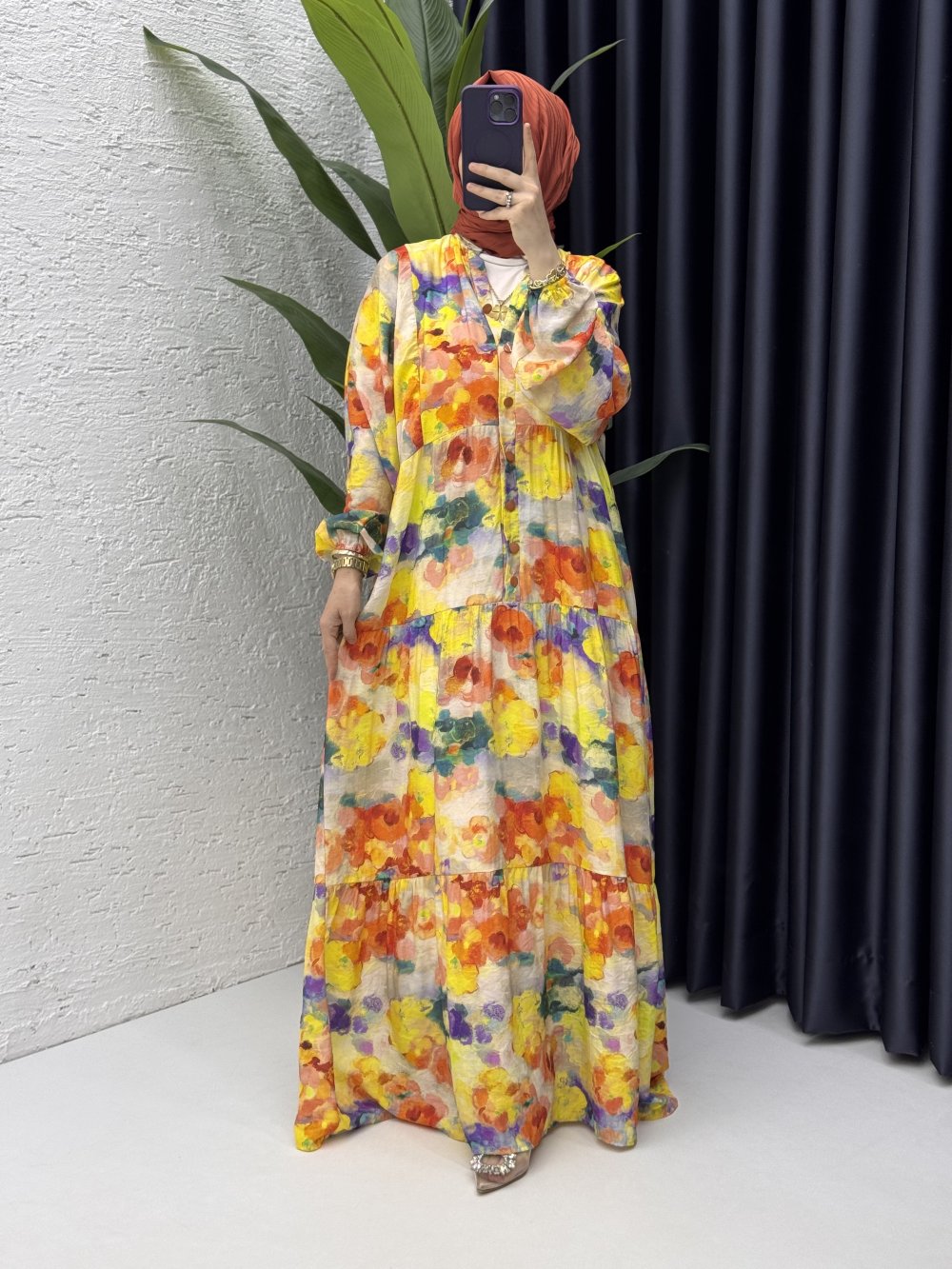 Helen Elbise Tesettür Giyim Sarı