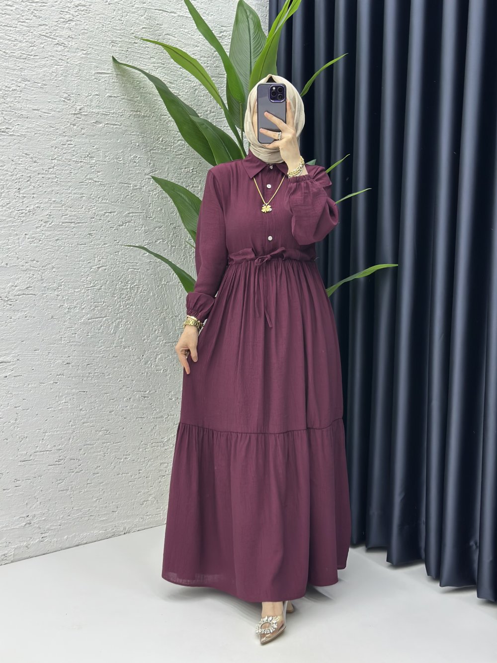 Hümeyra Tesettür Elbise Mürdüm