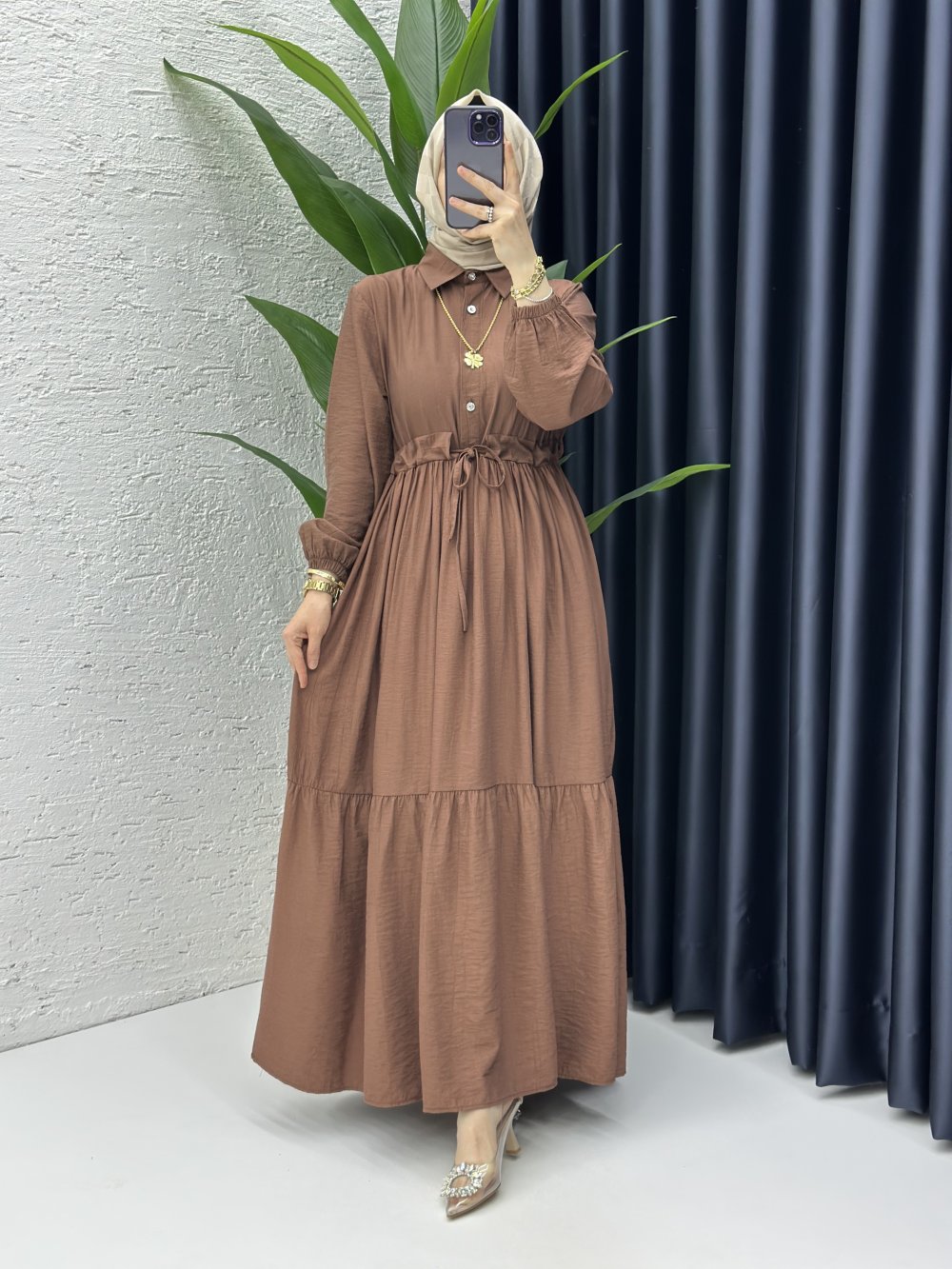 Hümeyra Elbise Tesettür Giyim Kahverengi
