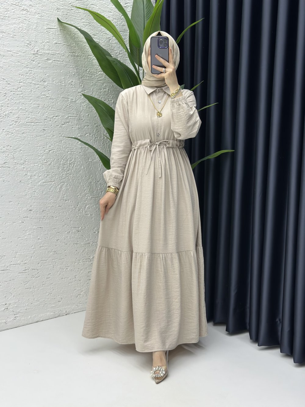 Hümeyra Elbise Tesettür Giyim Taş Rengi