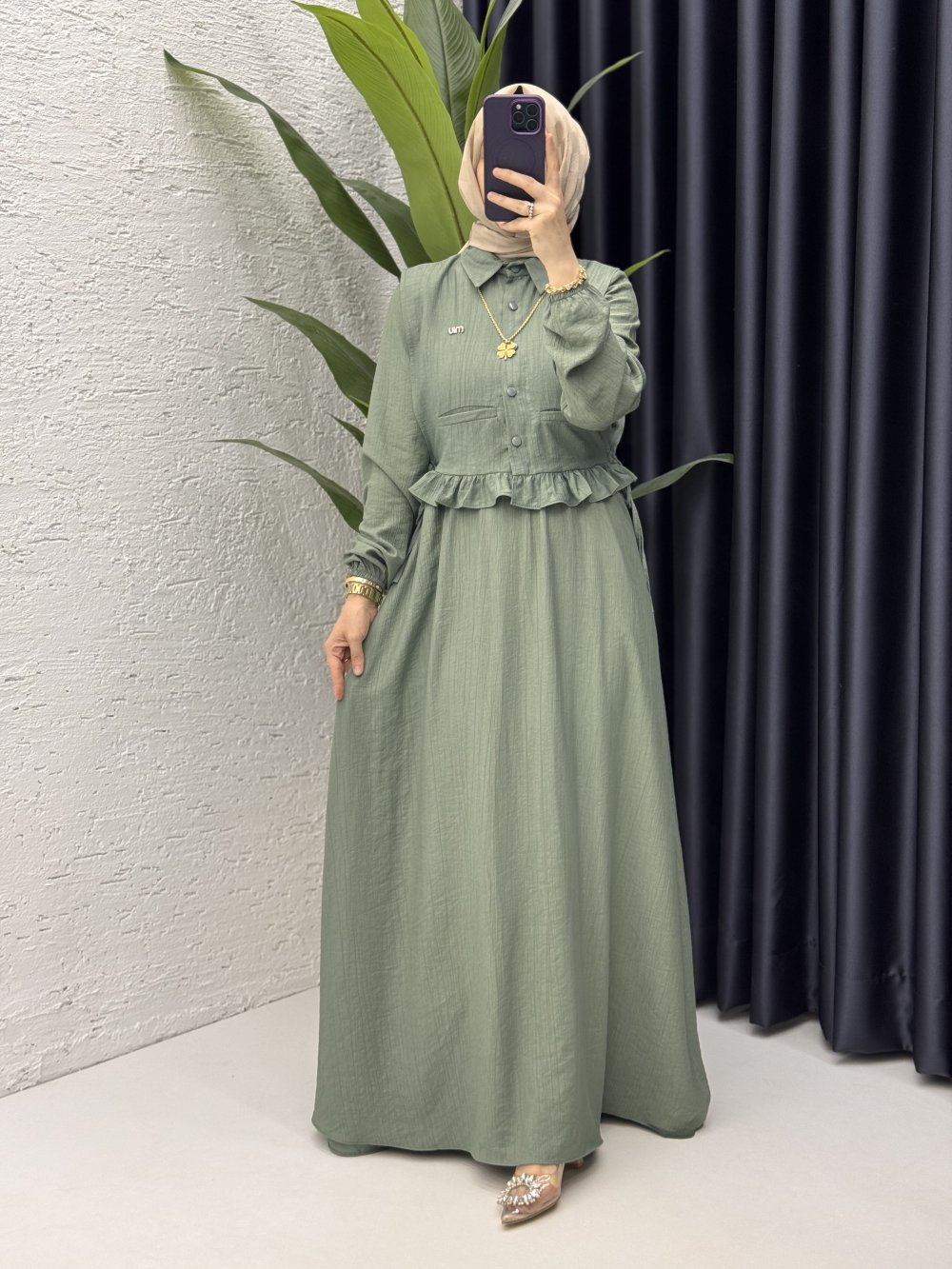 Hüda Elbise Tesettür Giyim Mint Yeşil