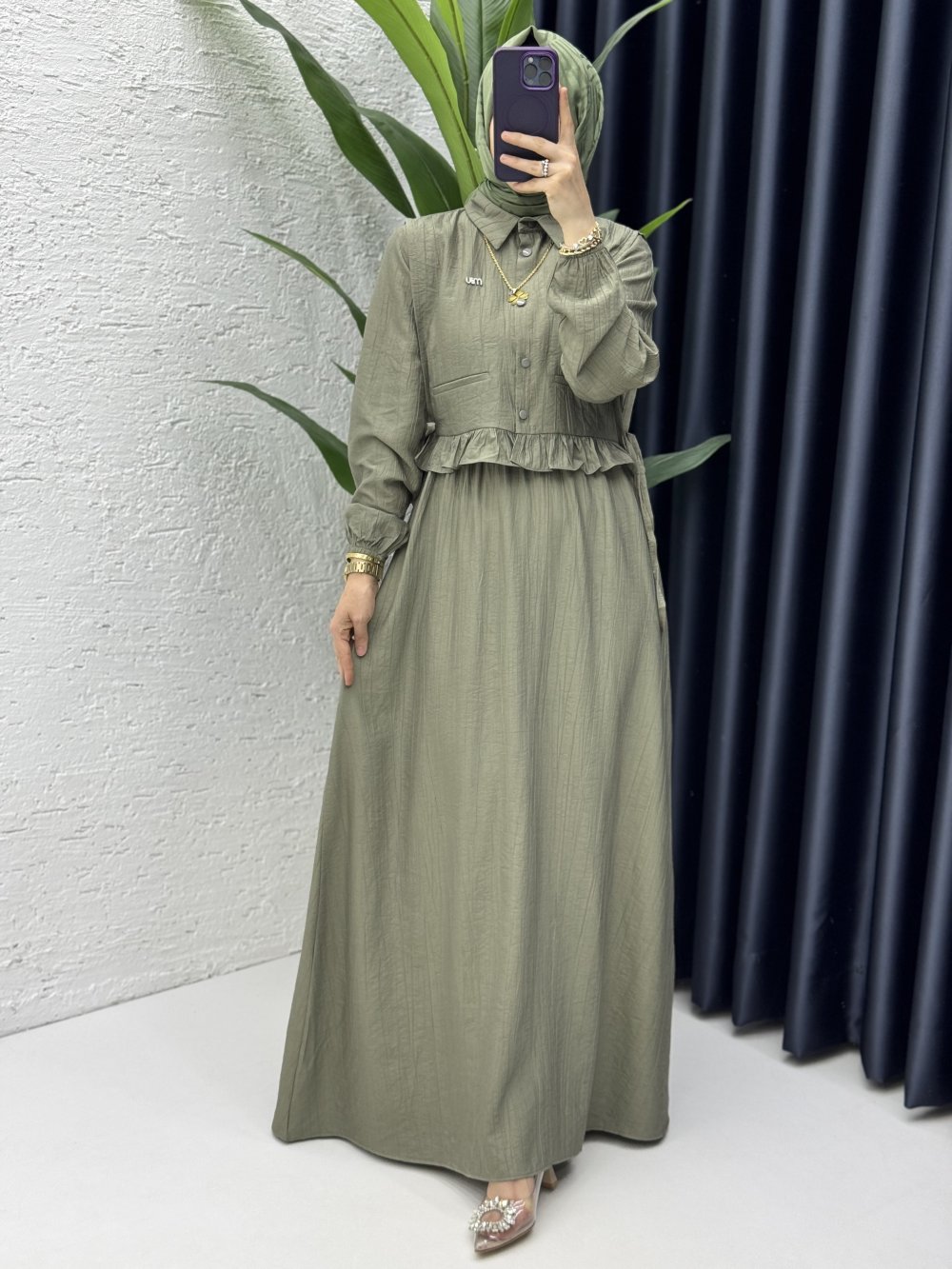 Hüda Elbise Tesettür Giyim Haki