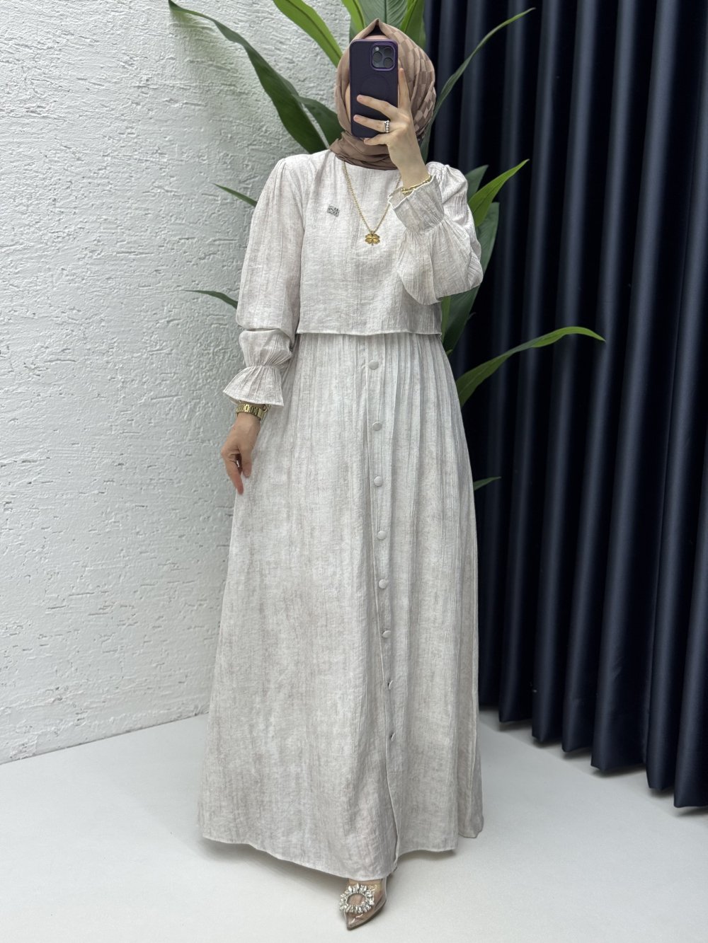 Hürrem Elbise Tesettür Giyim Taş Rengi